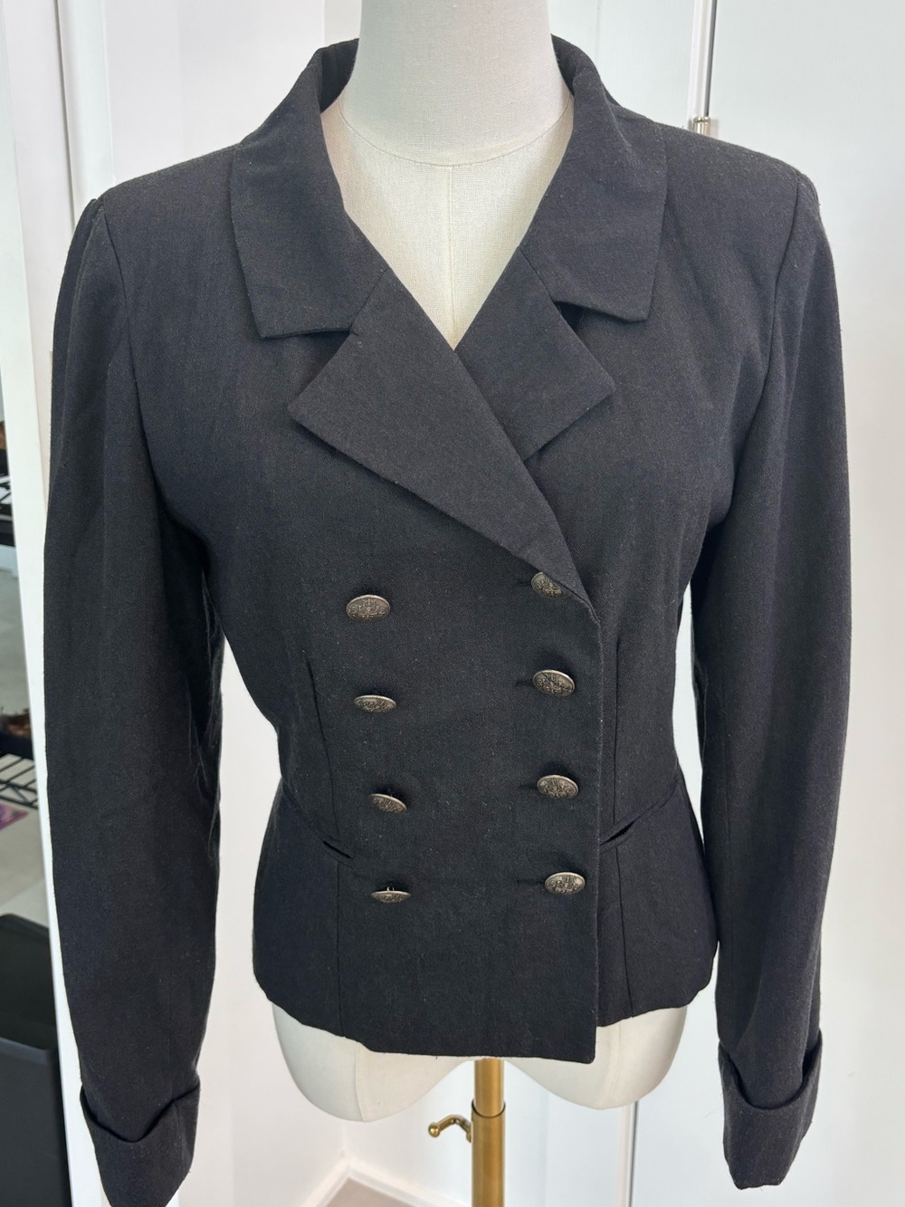 Classic Double-Breasted Grey Women's Blazer Jacket